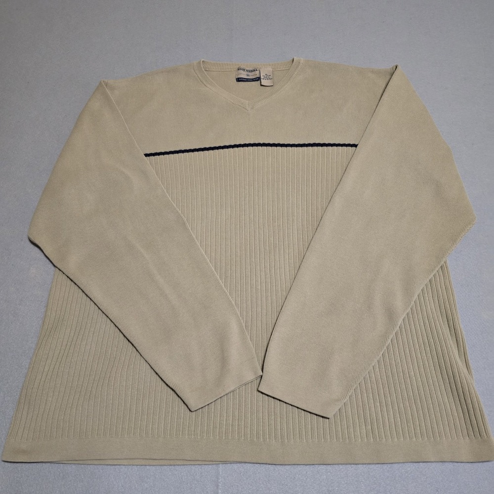 High Sierra Men XL Beige Cotton Sweater V-Neck Vintage Ribbed Striped Australia